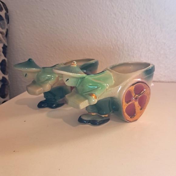 Vintage Set Shawnee Pottery Planter Asian Man Rickshaw Cart #539 USA Ceramic - Picture 1 of 13